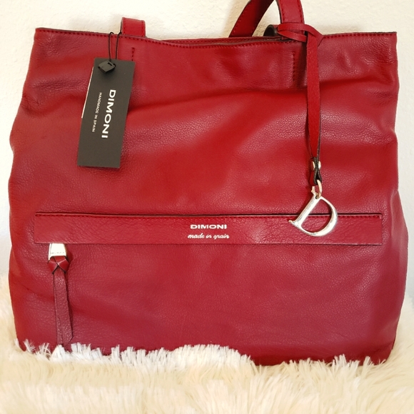 DIMONI Red Genuine Leather Medium Shoulder Bag--NWT - Picture 2 of 9